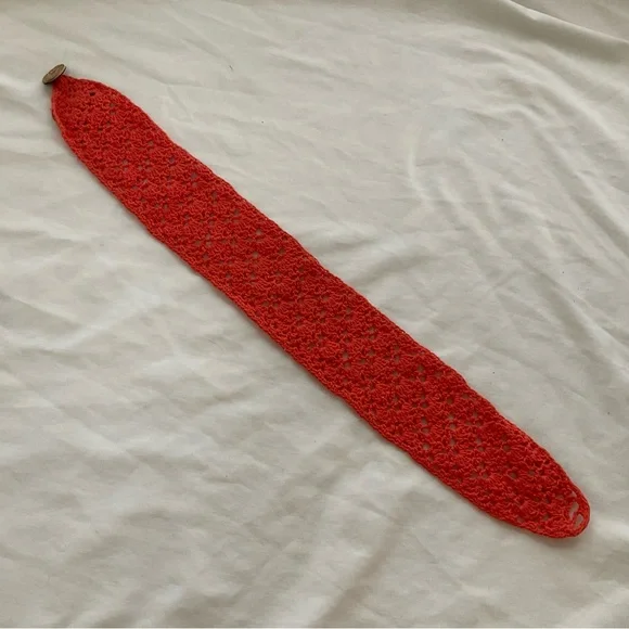 Lucky Brand Orange Crochet Button Headband - Picture 6 of 9